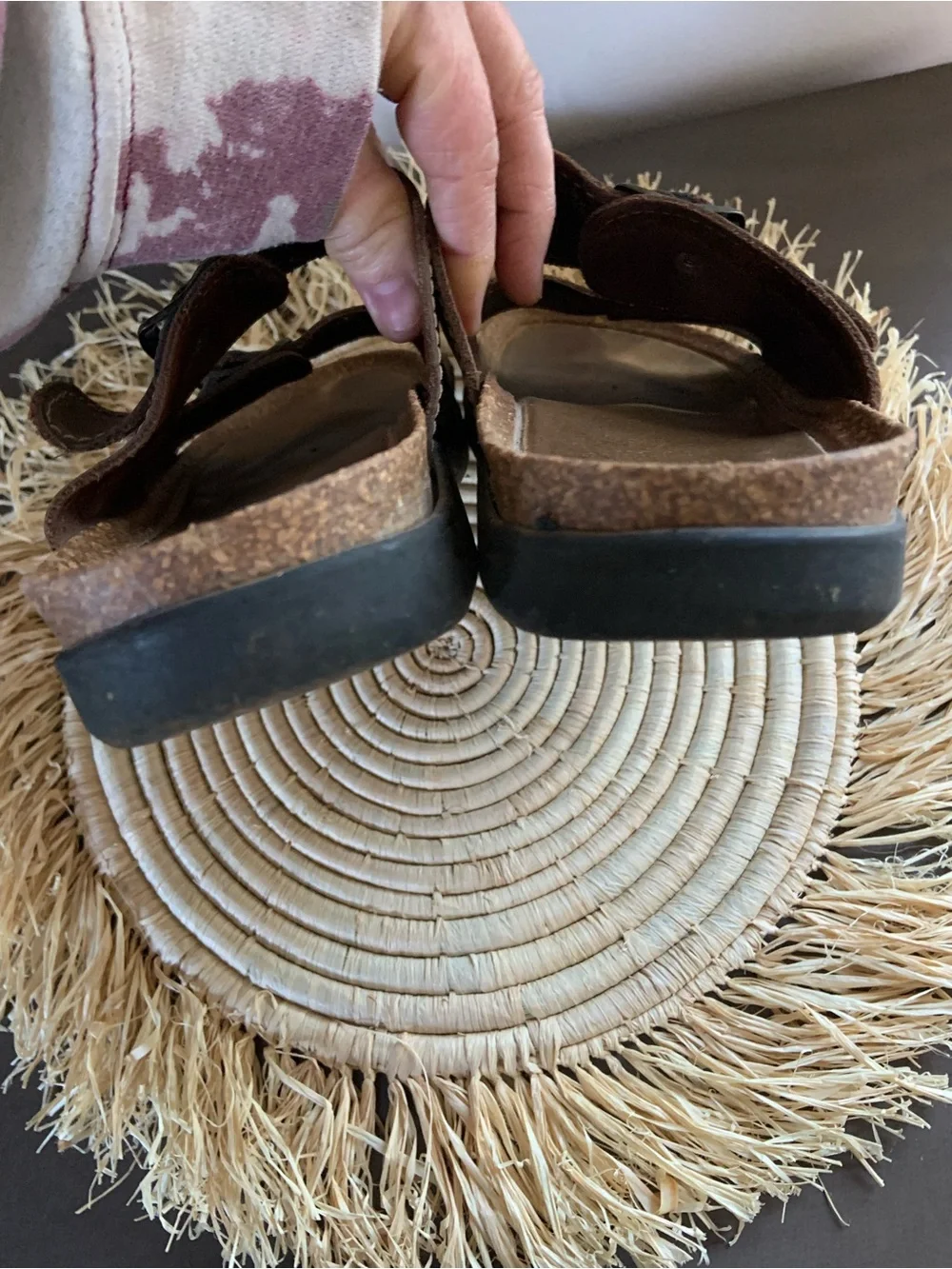 NUNN BUSH Brown Leather Buckle Slide Footbed Cork Sandals